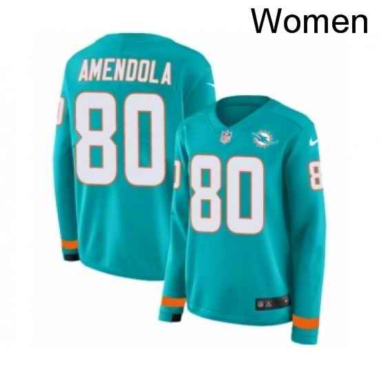 Womens Nike Miami Dolphins 80 Danny Amendola Limited Aqua Therma Long Sleeve NFL Jersey